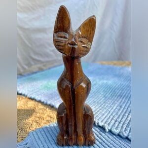 Vintage MCM Siamese Cat Wood Carved Statue